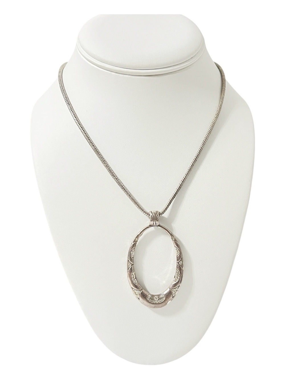 Brighton Necklace Swinging Sixties Oval Pendant Swarovski Crystals Silvertone